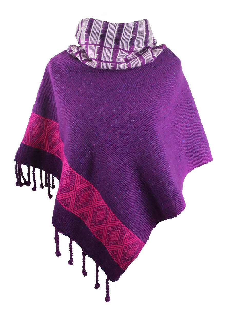 Brocade quechquemitl with turtleneck collar.