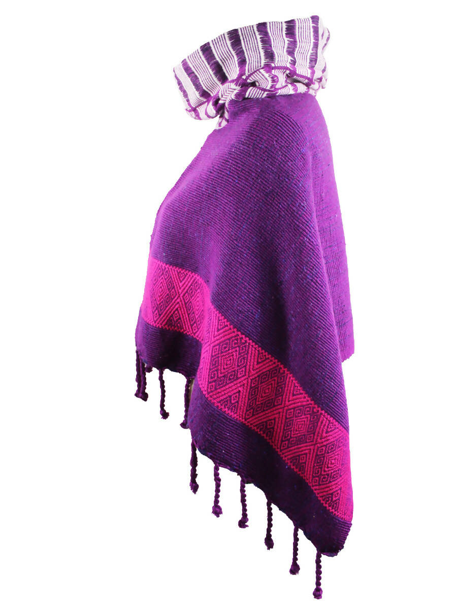 Brocade quechquemitl with turtleneck collar.